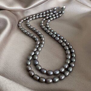 Double Strand Grey Pearl Necklace